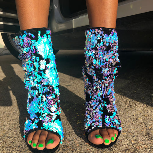 Blue/Multi color sequin booties