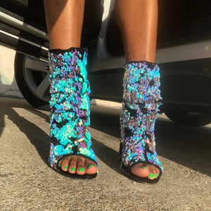 Blue/Multi color sequin booties